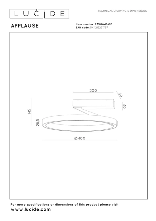 Lucide APPLAUSE - Flush ceiling light - Ø 40 cm - LED Dim. - CCT - 1x26W 2200K/4000K - Coffee | Premium - technical